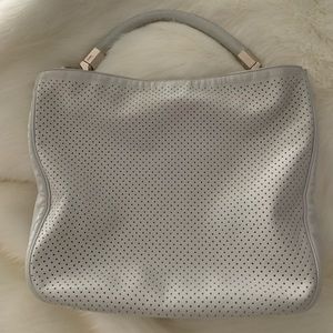 YSL white perforated leather handbag